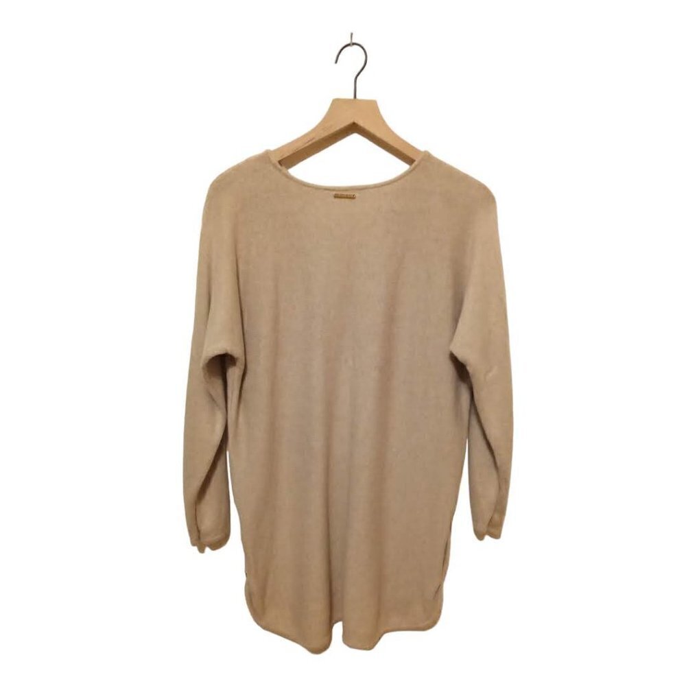 Michael Kors Tan Crew Neck Hi-Lo Double Side Zip Long Sleeve Sweater Sz L - Picture 6 of 9